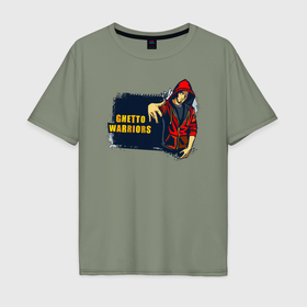 Мужская футболка хлопок Oversize с принтом Ghetto Warriors Up Dark Red в Тюмени, 100% хлопок | свободный крой, круглый ворот, “спинка” длиннее передней части | Тематика изображения на принте: 