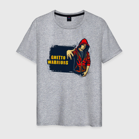 Мужская футболка хлопок с принтом Ghetto Warriors Up Dark Red в Тюмени, 100% хлопок | прямой крой, круглый вырез горловины, длина до линии бедер, слегка спущенное плечо. | Тематика изображения на принте: 