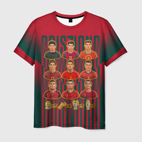 Мужская футболка 3D с принтом Эволюция Криштиану Роналду сборная Португалии в Белгороде, 100% полиэфир | прямой крой, круглый вырез горловины, длина до линии бедер | 