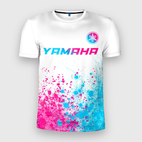 Мужская футболка 3D Slim с принтом Yamaha neon gradient style: символ сверху в Кировске, 100% полиэстер с улучшенными характеристиками | приталенный силуэт, круглая горловина, широкие плечи, сужается к линии бедра | Тематика изображения на принте: 