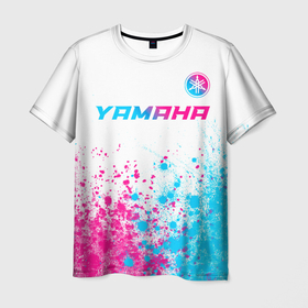 Мужская футболка 3D с принтом Yamaha neon gradient style: символ сверху в Кировске, 100% полиэфир | прямой крой, круглый вырез горловины, длина до линии бедер | Тематика изображения на принте: 