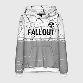 Мужская толстовка 3D с принтом Fallout glitch на светлом фоне: символ сверху в городе Новоалтайск, 100% полиэстер | двухслойный капюшон со шнурком для регулировки, мягкие манжеты на рукавах и по низу толстовки, спереди карман-кенгуру с мягким внутренним слоем. | 