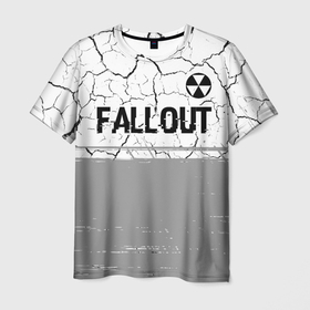 Мужская футболка 3D с принтом Fallout glitch на светлом фоне: символ сверху в Курске, 100% полиэфир | прямой крой, круглый вырез горловины, длина до линии бедер | 