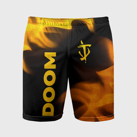 Мужские шорты спортивные с принтом Doom   gold gradient: надпись, символ в Курске,  |  | 