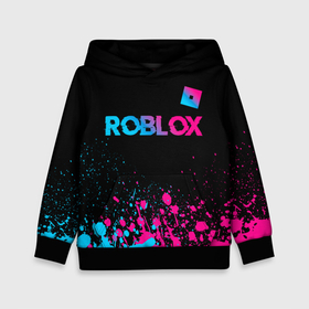 Детская толстовка 3D с принтом Roblox   neon gradient: символ сверху в Екатеринбурге, 100% полиэстер | двухслойный капюшон со шнурком для регулировки, мягкие манжеты на рукавах и по низу толстовки, спереди карман-кенгуру с мягким внутренним слоем | 