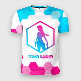 Мужская футболка 3D Slim с принтом Tomb Raider neon gradient style в Курске, 100% полиэстер с улучшенными характеристиками | приталенный силуэт, круглая горловина, широкие плечи, сужается к линии бедра | 