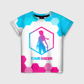 Детская футболка 3D с принтом Tomb Raider neon gradient style , 100% гипоаллергенный полиэфир | прямой крой, круглый вырез горловины, длина до линии бедер, чуть спущенное плечо, ткань немного тянется | Тематика изображения на принте: 
