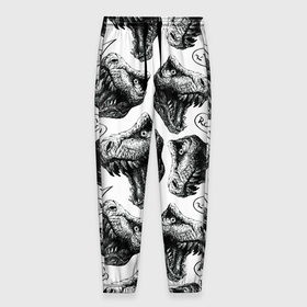 Мужские брюки 3D с принтом Тиранозавр Рекс в Тюмени, 100% полиэстер | манжеты по низу, эластичный пояс регулируется шнурком, по бокам два кармана без застежек, внутренняя часть кармана из мелкой сетки | 