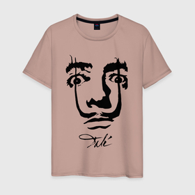 Мужская футболка хлопок с принтом Dali face в Курске, 100% хлопок | прямой крой, круглый вырез горловины, длина до линии бедер, слегка спущенное плечо. | Тематика изображения на принте: 