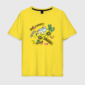 Мужская футболка хлопок Oversize с принтом Котики на авто банане в Тюмени, 100% хлопок | свободный крой, круглый ворот, “спинка” длиннее передней части | Тематика изображения на принте: 