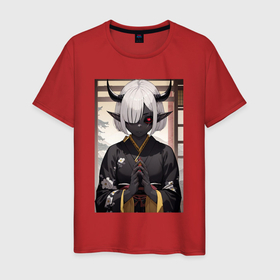 Мужская футболка хлопок с принтом Аниме демон в Курске, 100% хлопок | прямой крой, круглый вырез горловины, длина до линии бедер, слегка спущенное плечо. | 