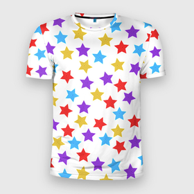 Мужская футболка 3D Slim с принтом Разноцветные звезды в Тюмени, 100% полиэстер с улучшенными характеристиками | приталенный силуэт, круглая горловина, широкие плечи, сужается к линии бедра | 