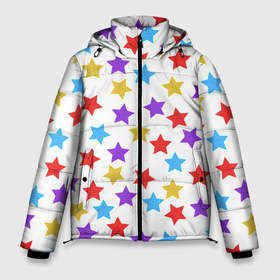 Мужская зимняя куртка 3D с принтом Разноцветные звезды в Петрозаводске, верх — 100% полиэстер; подкладка — 100% полиэстер; утеплитель — 100% полиэстер | длина ниже бедра, свободный силуэт Оверсайз. Есть воротник-стойка, отстегивающийся капюшон и ветрозащитная планка. 

Боковые карманы с листочкой на кнопках и внутренний карман на молнии. | 