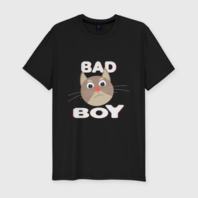 Мужская футболка хлопок Slim с принтом Bad boy надпись плохой мальчик в Курске, 92% хлопок, 8% лайкра | приталенный силуэт, круглый вырез ворота, длина до линии бедра, короткий рукав | 