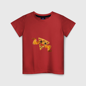 Детская футболка хлопок с принтом Пицца с куринными крылышками в Екатеринбурге, 100% хлопок | круглый вырез горловины, полуприлегающий силуэт, длина до линии бедер | 