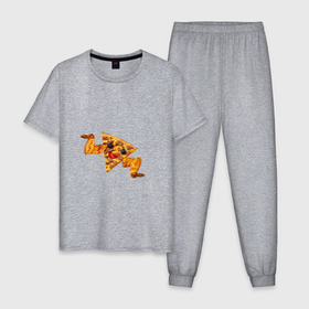 Мужская пижама хлопок с принтом Пицца с куринными крылышками в Екатеринбурге, 100% хлопок | брюки и футболка прямого кроя, без карманов, на брюках мягкая резинка на поясе и по низу штанин
 | 