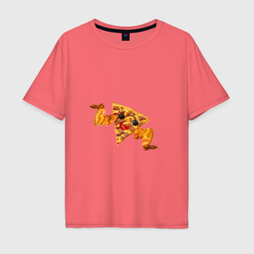 Мужская футболка хлопок Oversize с принтом Пицца с куринными крылышками в Екатеринбурге, 100% хлопок | свободный крой, круглый ворот, “спинка” длиннее передней части | Тематика изображения на принте: 