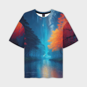 Мужская футболка oversize 3D с принтом Осенняя река в Курске,  |  | 