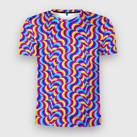Мужская футболка 3D Slim с принтом Красочный фон с ползучими змеями в Екатеринбурге, 100% полиэстер с улучшенными характеристиками | приталенный силуэт, круглая горловина, широкие плечи, сужается к линии бедра | 