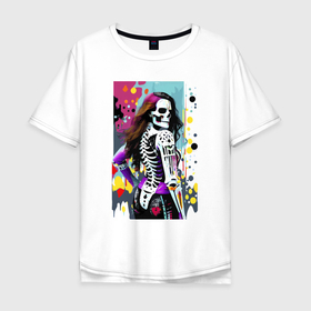 Мужская футболка хлопок Oversize с принтом Кибер скелет девушки   нейросеть в Екатеринбурге, 100% хлопок | свободный крой, круглый ворот, “спинка” длиннее передней части | 