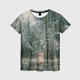 Женская футболка 3D с принтом Тени деревьев и краски , 100% полиэфир ( синтетическое хлопкоподобное полотно) | прямой крой, круглый вырез горловины, длина до линии бедер | 