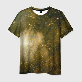 Мужская футболка 3D с принтом Золотистый туман и краски в Курске, 100% полиэфир | прямой крой, круглый вырез горловины, длина до линии бедер | 