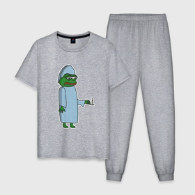 Мужская пижама хлопок с принтом Лягушонок Пепе в пижаме в Курске, 100% хлопок | брюки и футболка прямого кроя, без карманов, на брюках мягкая резинка на поясе и по низу штанин
 | 