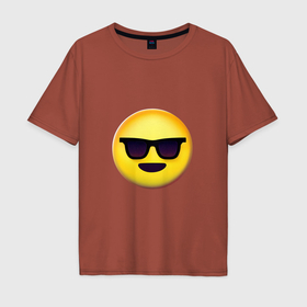 Мужская футболка хлопок Oversize с принтом Крутой смайлик в очках в Кировске, 100% хлопок | свободный крой, круглый ворот, “спинка” длиннее передней части | Тематика изображения на принте: 