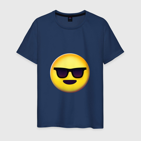 Мужская футболка хлопок с принтом Крутой смайлик в очках в Кировске, 100% хлопок | прямой крой, круглый вырез горловины, длина до линии бедер, слегка спущенное плечо. | 