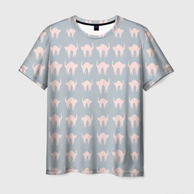 Мужская футболка 3D с принтом Розовые котики в Курске, 100% полиэфир | прямой крой, круглый вырез горловины, длина до линии бедер | 