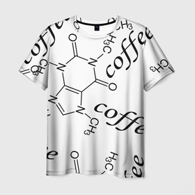 Мужская футболка 3D с принтом Структурная формула кофе в Екатеринбурге, 100% полиэфир | прямой крой, круглый вырез горловины, длина до линии бедер | 