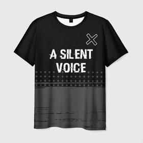 Мужская футболка 3D с принтом A Silent Voice glitch на темном фоне: символ сверху в Петрозаводске, 100% полиэфир | прямой крой, круглый вырез горловины, длина до линии бедер | 