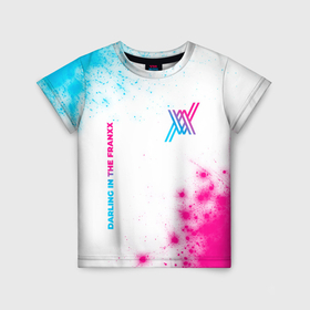 Детская футболка 3D с принтом Darling in the FranXX neon gradient style: надпись, символ в Курске, 100% гипоаллергенный полиэфир | прямой крой, круглый вырез горловины, длина до линии бедер, чуть спущенное плечо, ткань немного тянется | 