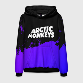 Мужская толстовка 3D с принтом Arctic Monkeys purple grunge в Курске, 100% полиэстер | двухслойный капюшон со шнурком для регулировки, мягкие манжеты на рукавах и по низу толстовки, спереди карман-кенгуру с мягким внутренним слоем. | 