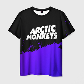 Мужская футболка 3D с принтом Arctic Monkeys purple grunge , 100% полиэфир | прямой крой, круглый вырез горловины, длина до линии бедер | 