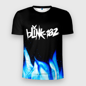 Мужская футболка 3D Slim с принтом Blink 182 blue fire , 100% полиэстер с улучшенными характеристиками | приталенный силуэт, круглая горловина, широкие плечи, сужается к линии бедра | 