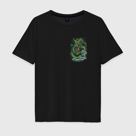 Мужская футболка хлопок Oversize с принтом Зеленый Китайский дракон: арт нейросети в Тюмени, 100% хлопок | свободный крой, круглый ворот, “спинка” длиннее передней части | 