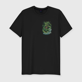 Мужская футболка хлопок Slim с принтом Зеленый Китайский дракон: арт нейросети в Тюмени, 92% хлопок, 8% лайкра | приталенный силуэт, круглый вырез ворота, длина до линии бедра, короткий рукав | 