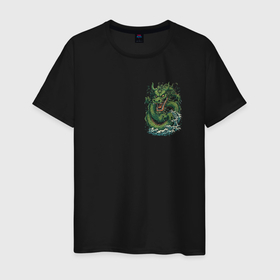 Мужская футболка хлопок с принтом Зеленый Китайский дракон: арт нейросети в Курске, 100% хлопок | прямой крой, круглый вырез горловины, длина до линии бедер, слегка спущенное плечо. | 