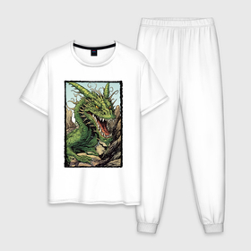 Мужская пижама хлопок с принтом Злой дракон: арт нейросети в Екатеринбурге, 100% хлопок | брюки и футболка прямого кроя, без карманов, на брюках мягкая резинка на поясе и по низу штанин
 | 