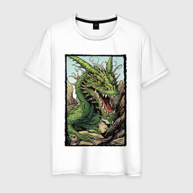 Мужская футболка хлопок с принтом Злой дракон: арт нейросети в Курске, 100% хлопок | прямой крой, круглый вырез горловины, длина до линии бедер, слегка спущенное плечо. | 