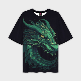 Мужская футболка oversize 3D с принтом Голова зелёного дракона: арт нейросети в Кировске,  |  | 