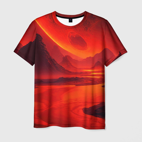 Мужская футболка 3D с принтом Лавовая планета в Кировске, 100% полиэфир | прямой крой, круглый вырез горловины, длина до линии бедер | Тематика изображения на принте: 