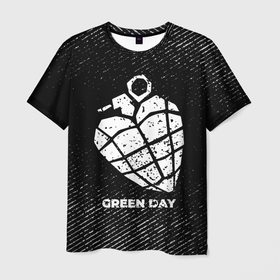 Мужская футболка 3D с принтом Green Day с потертостями на темном фоне в Кировске, 100% полиэфир | прямой крой, круглый вырез горловины, длина до линии бедер | 