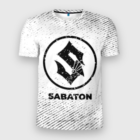 Мужская футболка 3D Slim с принтом Sabaton с потертостями на светлом фоне в городе Новоалтайск, 100% полиэстер с улучшенными характеристиками | приталенный силуэт, круглая горловина, широкие плечи, сужается к линии бедра | 
