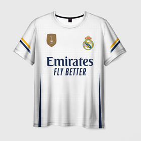 Мужская футболка 3D с принтом Беллингем Реал Мадрид форма 23 24 домашняя в Тюмени, 100% полиэфир | прямой крой, круглый вырез горловины, длина до линии бедер | Тематика изображения на принте: 