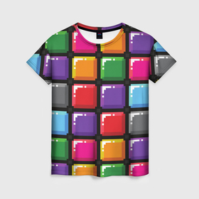 Женская футболка 3D с принтом Пиксельные кубики в Белгороде, 100% полиэфир ( синтетическое хлопкоподобное полотно) | прямой крой, круглый вырез горловины, длина до линии бедер | 