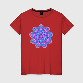 Женская футболка хлопок с принтом Неоновая мандала цветок в Кировске, 100% хлопок | прямой крой, круглый вырез горловины, длина до линии бедер, слегка спущенное плечо | 