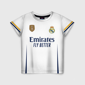 Детская футболка 3D с принтом Винисиус Жуниор Реал Мадрид форма 23 24 домашняя в Белгороде, 100% гипоаллергенный полиэфир | прямой крой, круглый вырез горловины, длина до линии бедер, чуть спущенное плечо, ткань немного тянется | Тематика изображения на принте: 