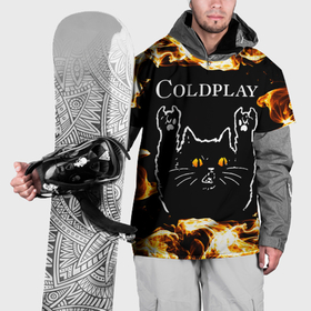 Накидка на куртку 3D с принтом Coldplay рок кот и огонь , 100% полиэстер |  | 